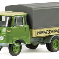 Robur LO 2501 PP Low-Sided Delivery Truck w/Tarp Cover - Assembled -- Wernesgruner Pils (green, ivory, tan, German Lettering)