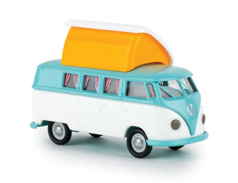 1960-1963 Volkswagen Kombi T1b Passenger Van - Assembled -- With Camper Roof (turquoise, white, orange)