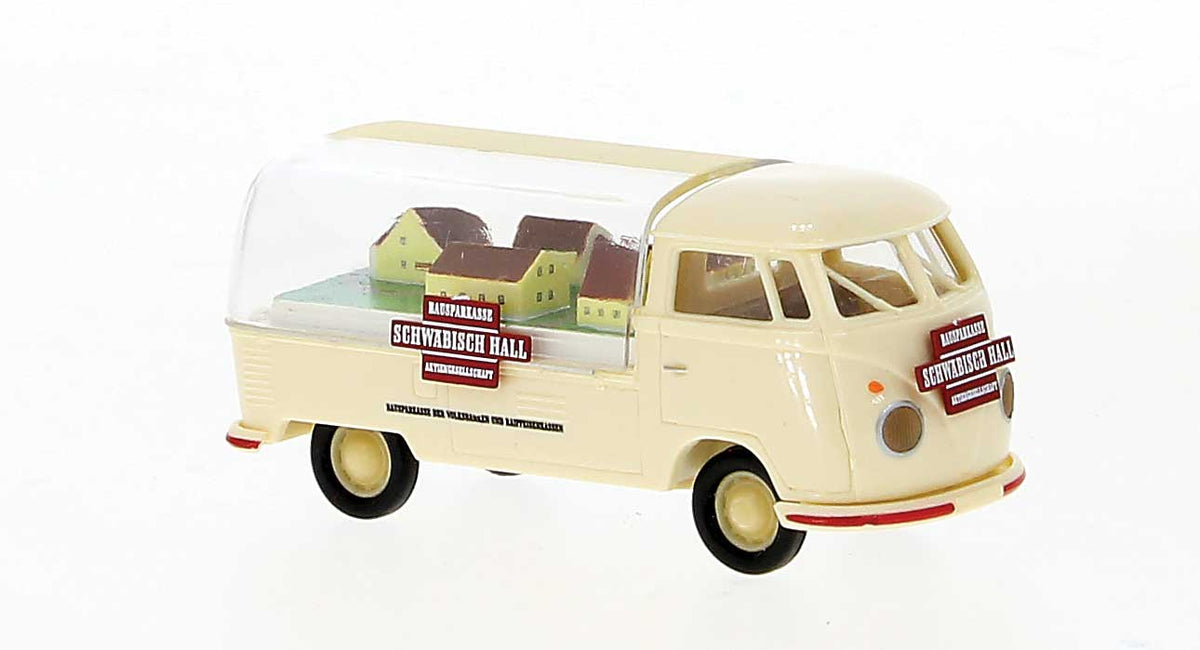1960 Volkswagen Pritsche T1b Standard-Cab Pickup Truck with Cover - Assembled -- Prasentationswagen, Schwabisch Hall (ivory, red, German Lettering)