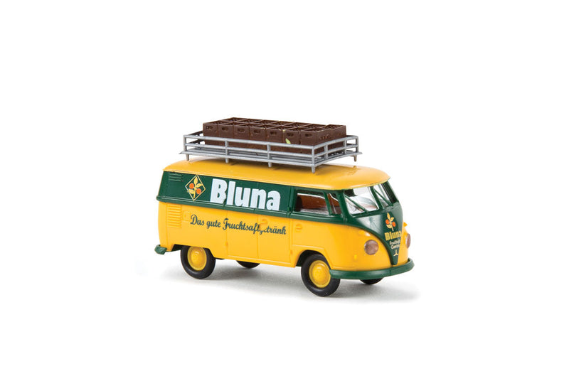1960-1963 Volkswagen T1b Cargo Van w/Rear Windows - Assembled -- Bluna (yellow, green, German Lettering, Roof Rack)