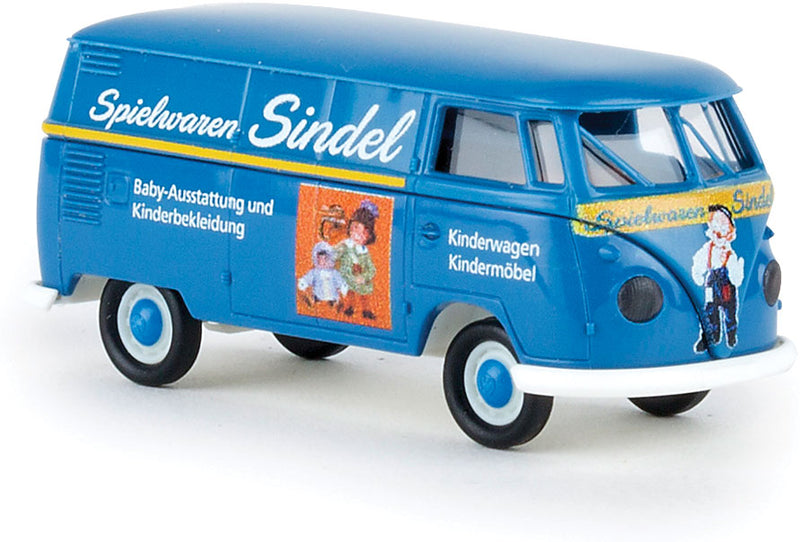 1960-1963 Volkswagen T1b Cargo Van with Rear Windows - Assembled -- Spielwaren Sindel (blue, yellow, white, German Lettering)