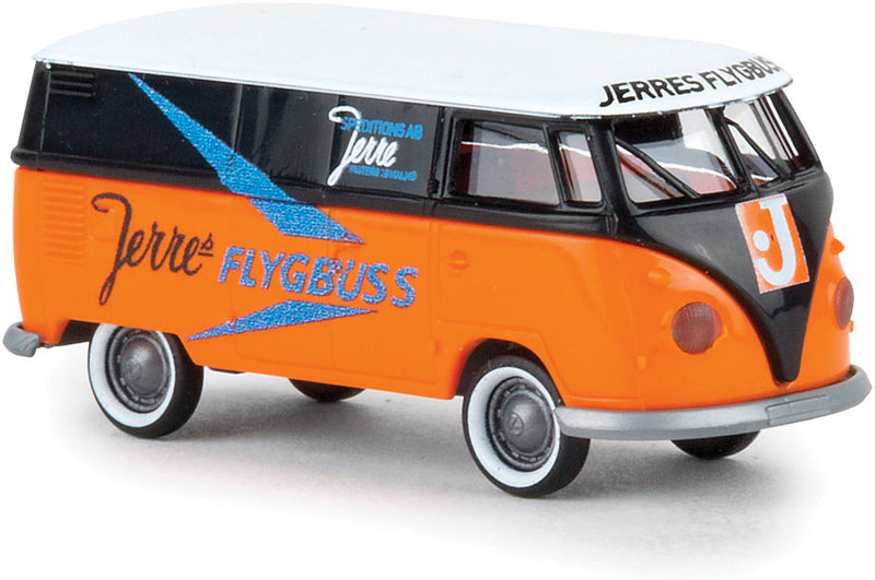 1960-1963 Volkswagen T1b Cargo Van with Rear Windows - Assembled -- Jerres Flygbuss (orange, black, white, blue, Swedish Lettering)
