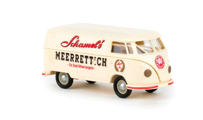 1960-1963 Volkswagen T1b Cargo Van with Rear Windows - Assembled -- Schamel Meerrettich (ivory, black, red, German Lettering)