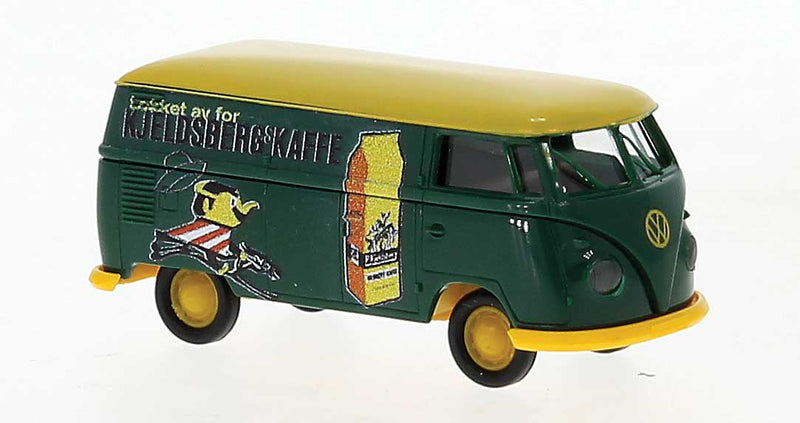 1960-1963 Volkswagen T1b Cargo Van with Rear Windows - Assembled -- Kjeldsberg Kaffee (green, yellow, red, German Lettering)