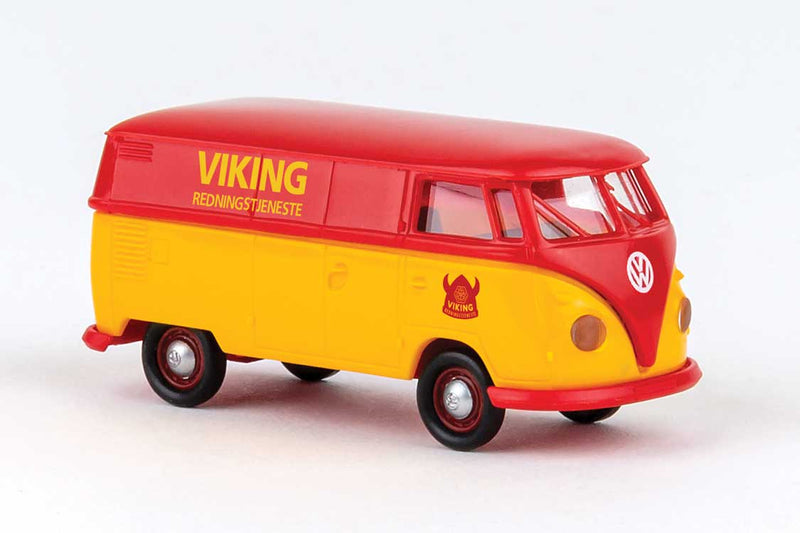 1960-1963 Volkswagen T1b Kasten Cargo Van - Assembled -- Viking (red, yellow, Norsk Lettering)
