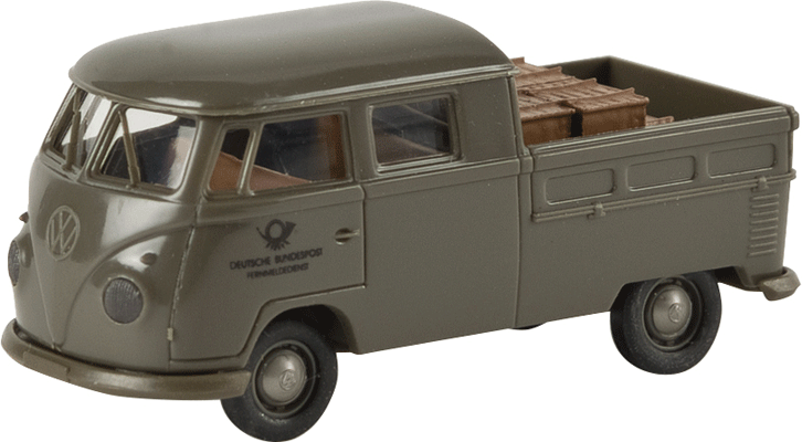 1960-1963 Volkswagen Pritsche T1b Crew-Cab Pickup Truck - Assembled -- With Load, German Post Office (gray, black, German Lettering)