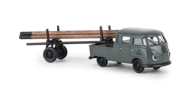 1960-1963 Volkswagen Pritsche T1b Crew-Cab Pickup Truck, Trailer - Assembled -- DBP Fernmeldedienst (gray, German Lettering)
