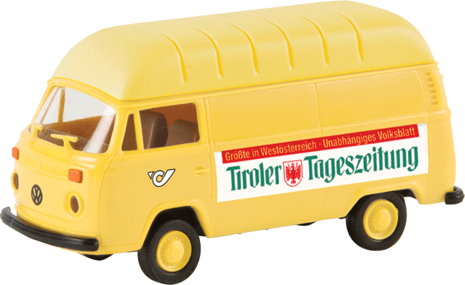 1973-1979 Volkswagen High-Roof Kasten T2 Cargo Van - Assembled -- Austrian Post Office Kronenzeitung (yellow, white, brown, German Lettering)