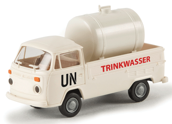1973-1979 Volkswagen Pritsche T2 Pickup Truck w/Tank Load - Assembled -- United Nations (white, red, black, German Lettering)