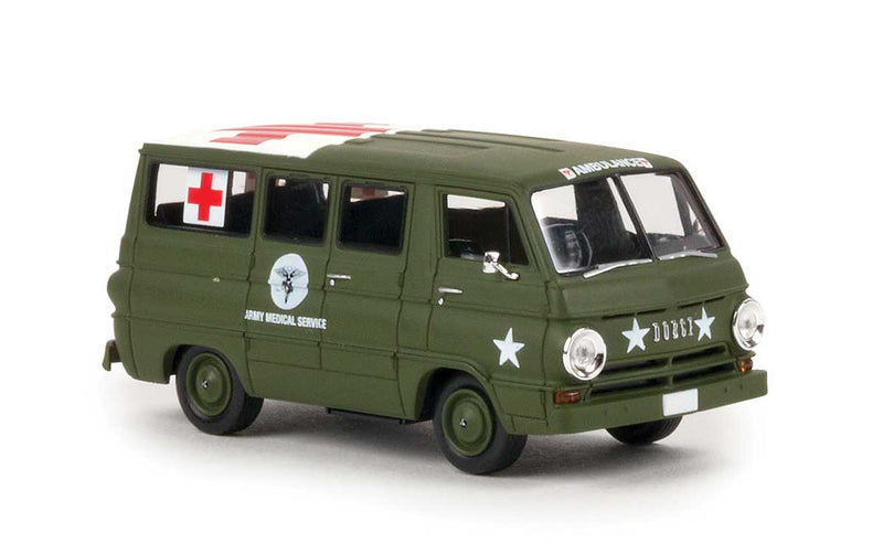 1964 Dodge A 100 Passenger Van - Assembled -- US Army Medical Service (green, white, Red Cross Logo)