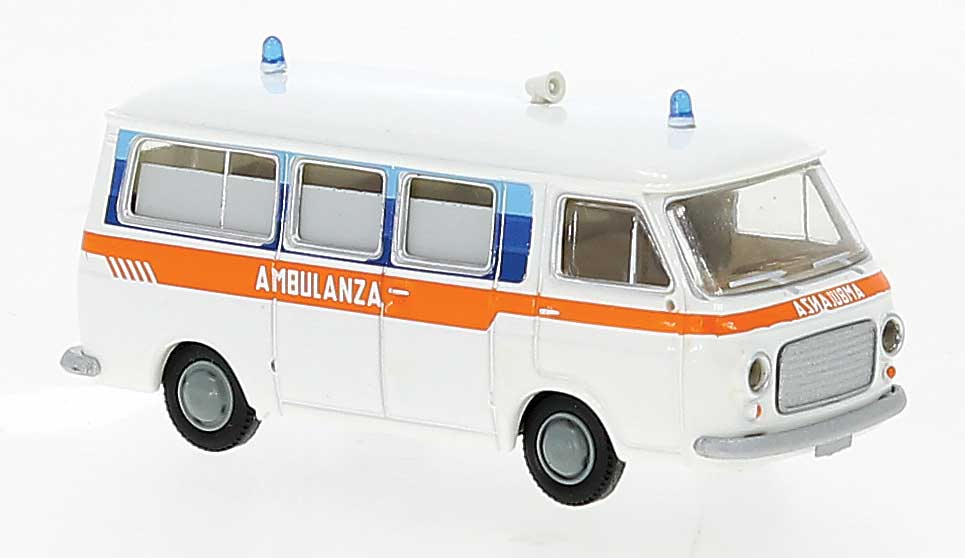 1967-1983 Fiat 238 Passenger Van - Assembled -- Ambulance (white, blue, orange, Italian Lettering)