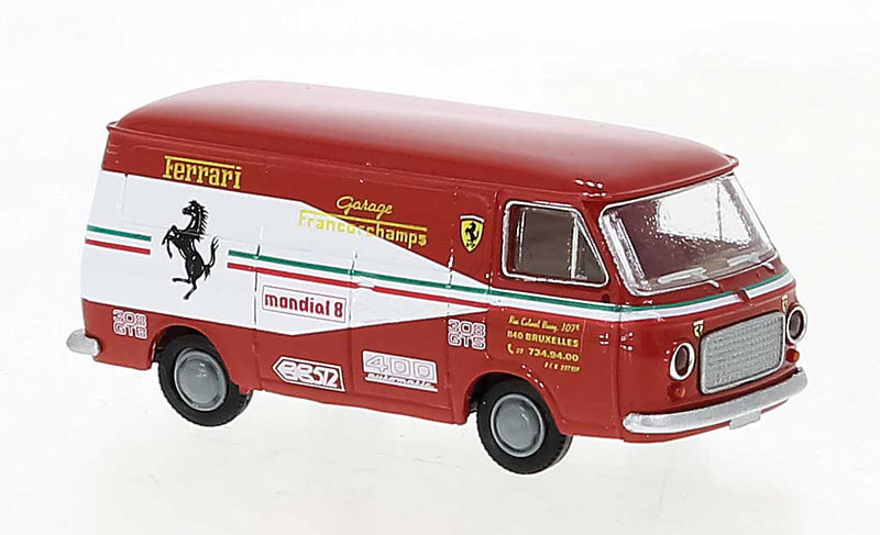 1967-1983 Fiat 238 Cargo Van - Assembled -- Ferrari Garage Franchorchamps (red, white, Italian Lettering)