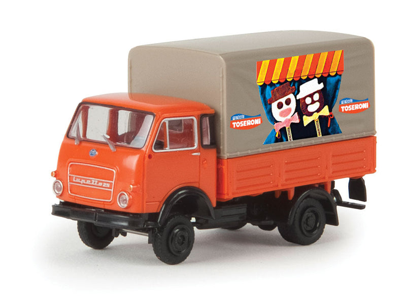 1962-1972 Fiat OM Lupetto Low-Side Delivery Truck w/Cover - Assembled -- Toseroni (red, gray; Italian Lettering)