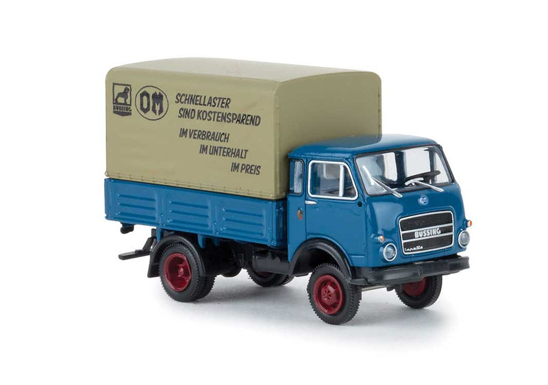 1962-1972 Fiat OM Lupetto Low-Side Delivery Truck with Tarp - Assembled -- Bu_ssing Schnellaster (blue, German Lettering)