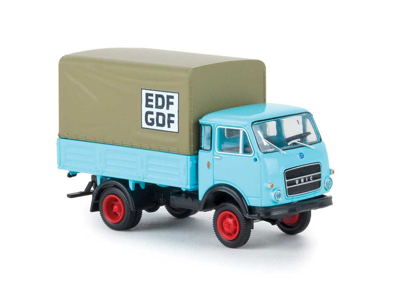 1962-1972 Fiat OM Lupetto Low-Side Delivery Truck with Tarp - Assembled -- EDF-GDF (light blue, white, German Lettering)