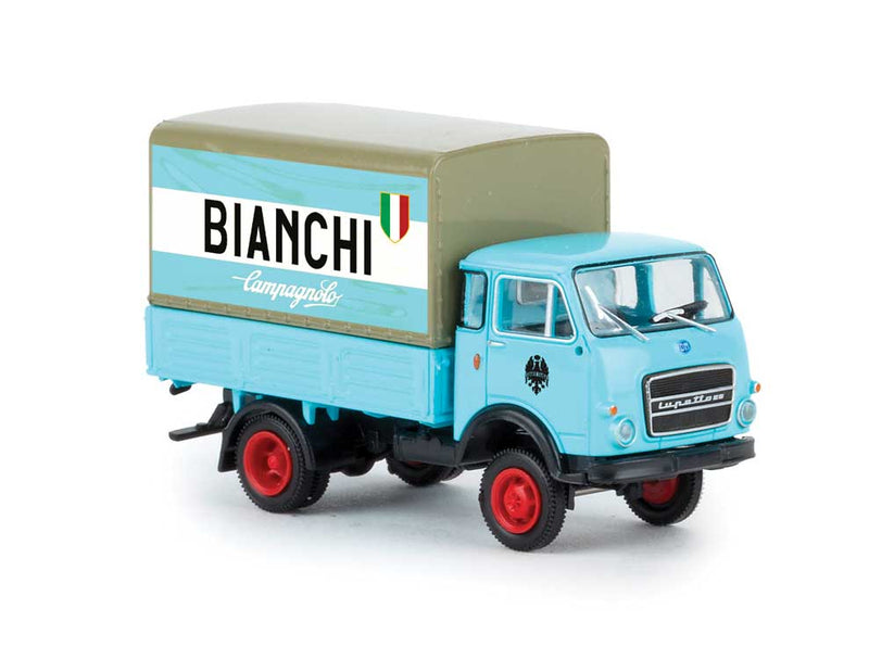 1962-1972 Fiat OM Lupetto Low-Side Delivery Truck with Tarp - Assembled -- Bianchi Campagnolo (blue, white, green, red, Italian Lettering)