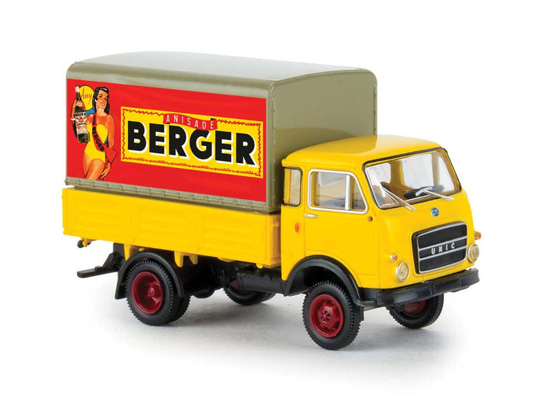 1962-1972 Fiat OM Lupetto UNIC Low-Side Delivery Truck - Assembled -- Berger (yellow, red, French Lettering)