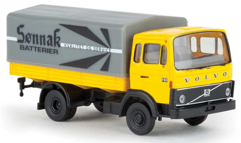 1970s Volvo F 613 Cab-Over Low-Side Delivery Truck - Assembled -- Sonnak Batterier (yellow, gray, German Lettering)