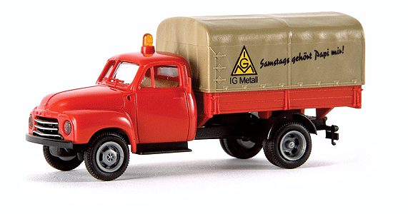 1953-1960 Opel-Blitz Low-Sided Delivery Truck - Assembled -- IG Metals (red, yellow, beige, German Lettering)