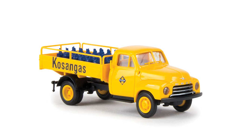 1953-1960 Opel-Blitz Low-Sided Delivery Truck with Canister Load - Assembled -- Kosangas (yellow, black, Norwegian Lettering)