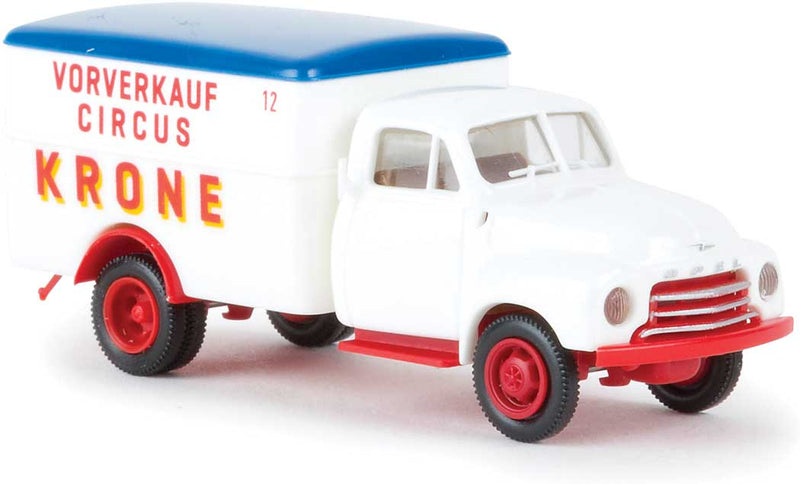 1953-1960 Opel-Blitz Box-Body Delivery Truck - Assembled -- Circus Krone (white, red, blue, German Lettering)