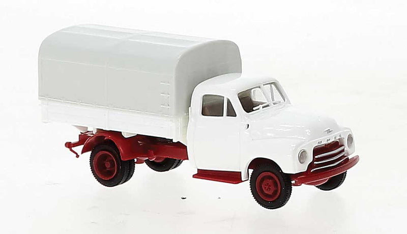 1953-1960 Opel-Blitz Low-Sided Delivery Truck w/Cover - Assembled -- White, Red (Economy)