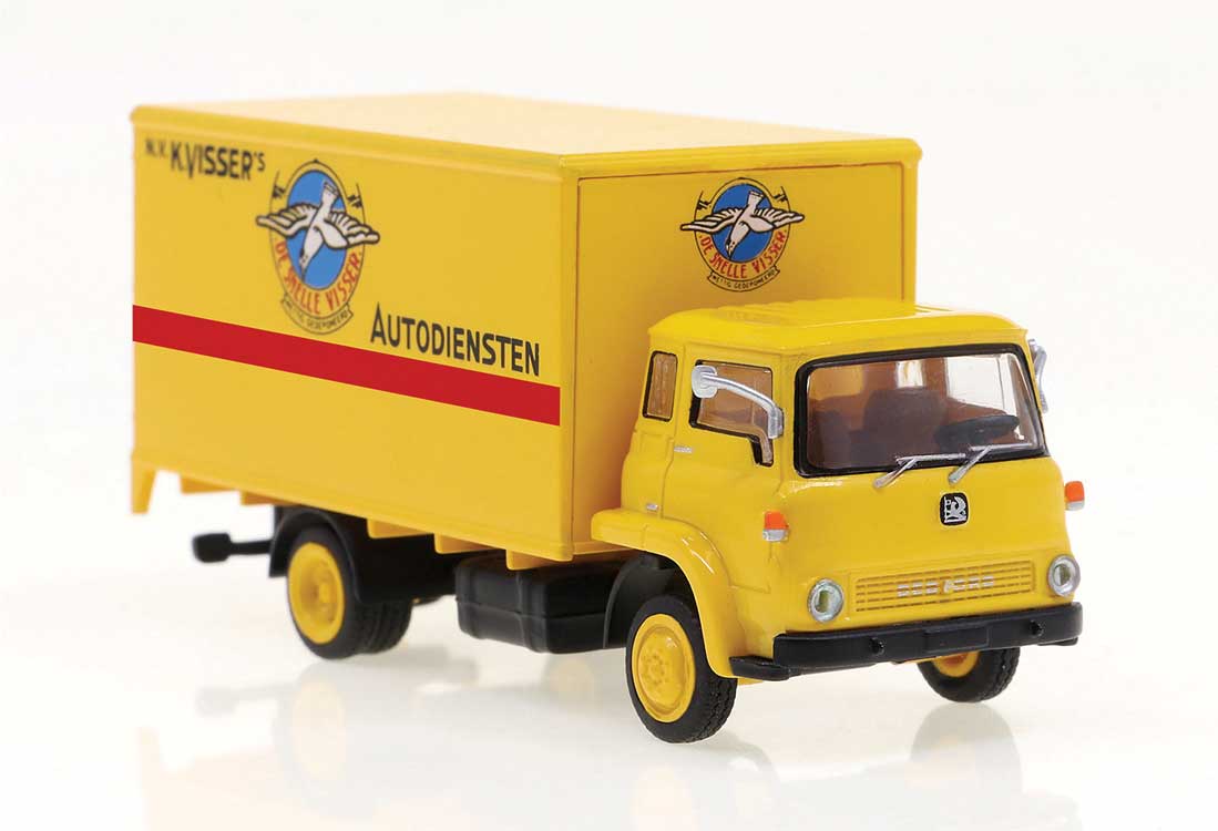 1960 Bedford TK Box-Body Truck - Assembled -- Visser 1 (yellow, red, blue, Dutch Lettering)