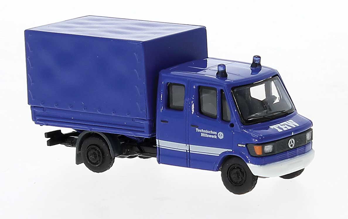 1988 Mercedes-Benz L207 Doka Low-Side Delivery Truck with Cover - Assembled -- THW (blue, white, German Lettering)