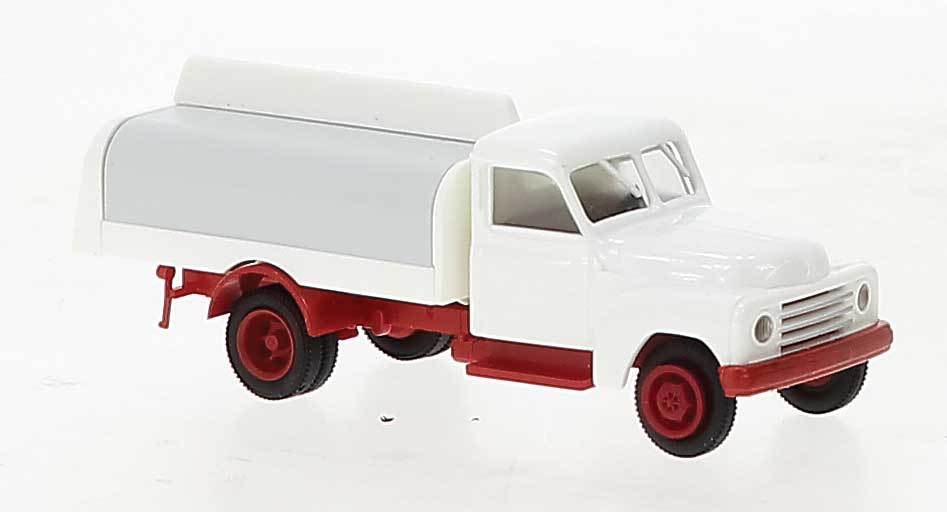 1950-1960 Hanomag L 28 Low-Side Delivery Truck w/Beverage Cover - Assembled -- White, Red (Economy)
