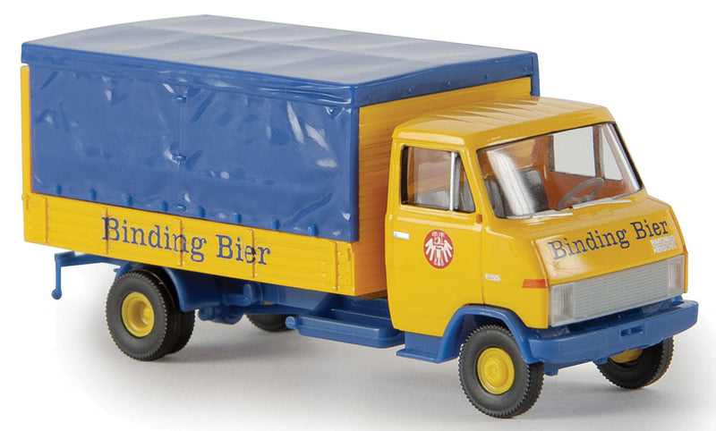 1967-1974 Hanomag-Henschel F 55 Low-Side Delivery Truck w/Tarp Cover - Assembl -- Binding Bier (orange, blue, German Lettering)