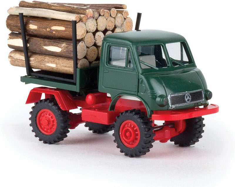 Unimog 402 Heavy-Duty Flatbed Truck with Log Load - Assembled -- Green, Red