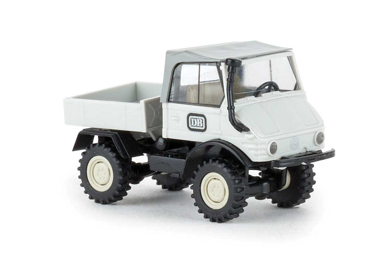 Unimog 411 Heavy-Duty Flatbed Truck - Assembled -- German Federal Railroad DB (white, gray, German Lettering)