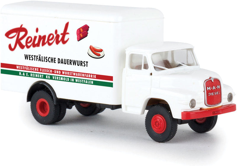 1955-1969 MAN 635 Box Body Delivery Truck - Assembled -- Reinert Wurst (white, red, green, German Lettering)