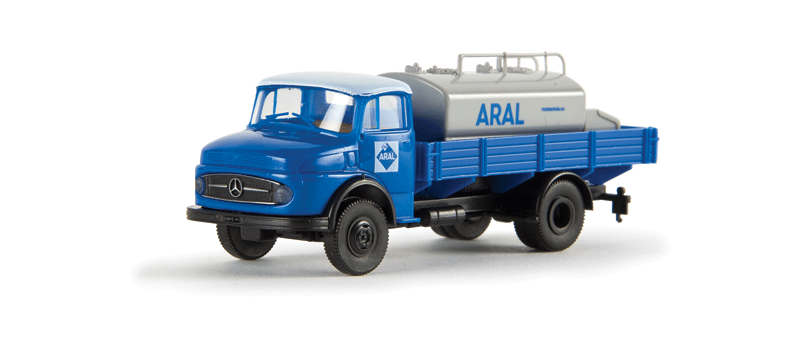 1950s Mercedes-Benz L 322 Low-Sided Delivery Truck - Assembled -- With Fuel Tank Load, Aral (blue, white)