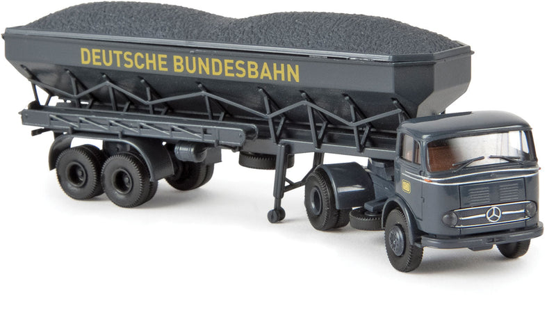 Mercedes-Benz LP 328 w/Coal Trailer & Load - Assembled -- German Federal Railroad DB (gray, German Lettering)