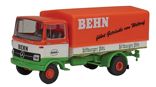 1965-1984 Mercedes-Benz LP 608 Low-Sided Delivery Truck - Assembled -- Benn/Bitburger (orange, white, green, German Lettering)-1