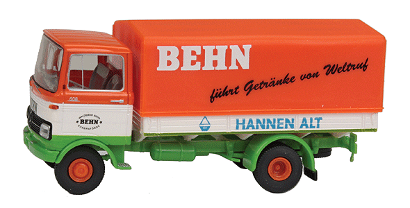1965-1984 Mercedes-Benz LP 608 Low-Sided Delivery Truck - Assembled -- Benn/Hannen Alt (orange, white, green, German Lettering)-1