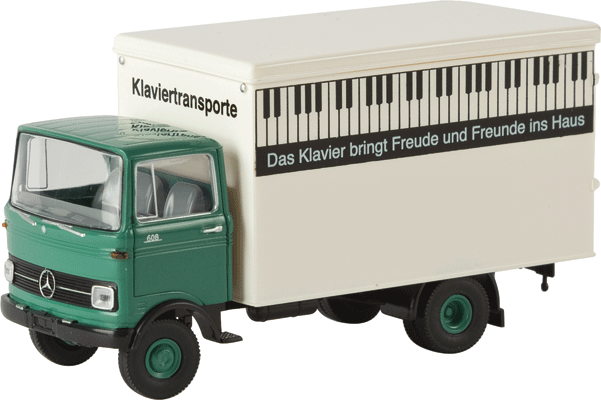 1965-1984 Mercedes-Benz LP 608 Box-Body Delivery Truck - Assembled -- Klaviertransporte (Piano Movers, white, green, black, German Lettering)