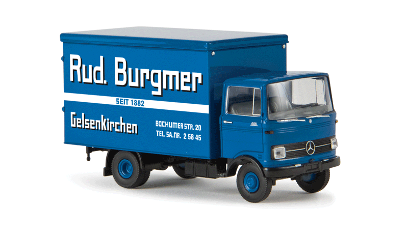 1965-1984 Mercedes-Benz LP 608 Box-Body Delivery Truck - Assembled -- Rud Burgmer (blue, white, German Lettering)-1