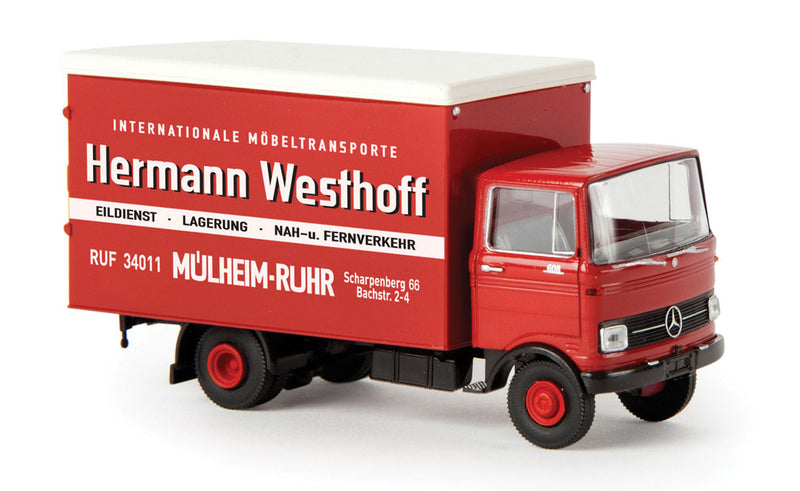 1965-1984 Mercedes-Benz LP 608 Box-Body Delivery Truck - Assembled -- Herman Westhoff (red, white, German Lettering)