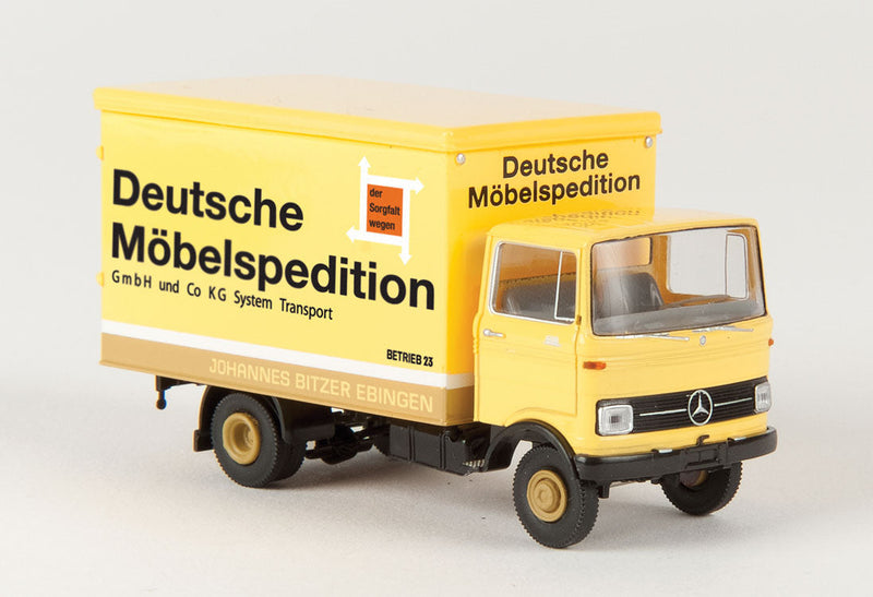 1965-1984 Mercedes-Benz LP 608 Box-Body Delivery Truck - Assembled -- Bitzer DMS Ebingen (yellow, black, German Lettering)