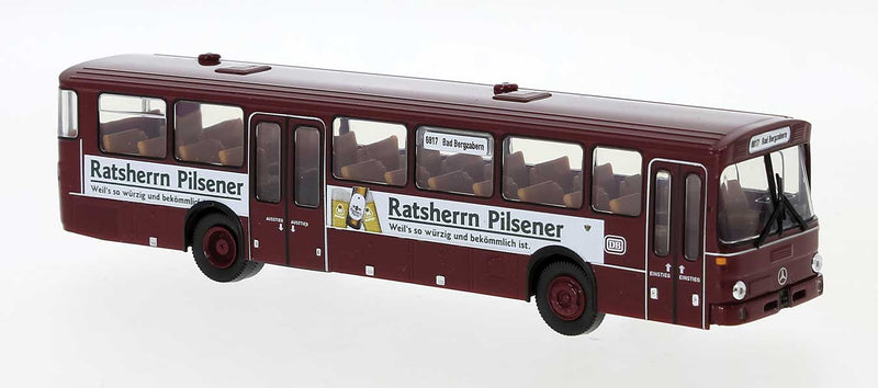 1970s Mercedes-Benz O 307 Bus - Assembled -- German Federal Railroad DB (1972, red, white, Ratsherrn Pilsener Ads)