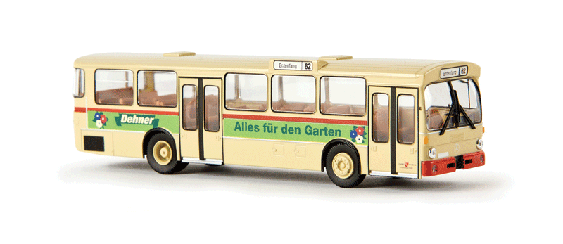 1967-1970s Mercedes-Benz O 305 City Bus - Assembled -- Karlsruhe, Germany (ivory, green, red, Dehner Ads, German Lettering)
