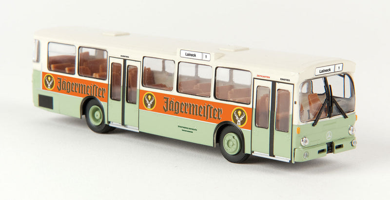 Mercedes-Benz O 305 Bus - Assembled -- Bayreuth, Germany (white, orange, green w/Jagermeister Ad, German Lettering)