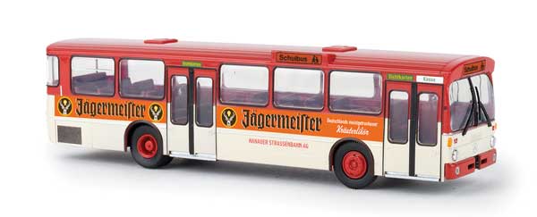 1969-1970s Mercedes-Benz O 305 City Bus - Assembled -- Hanau, Germany (red, white, orange Jagermeister Ad, German Lettering)