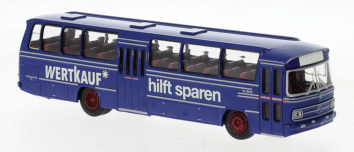 1965 Mercedes-Benz O 302 Bus - Assembled -- German Federal Railroad DB (blue, white, Wertkauf Ad, German Lettering)
