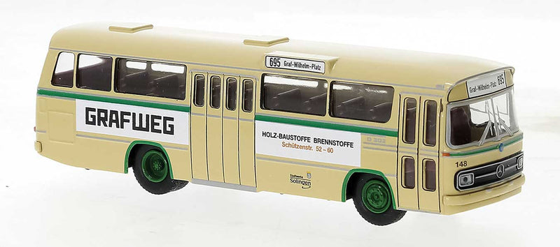 1972 Mercedes-Benz O302-11 Bus - Assembled -- Solingen, Germany (ivory, green, white, Grafweg Ads, German Lettering)