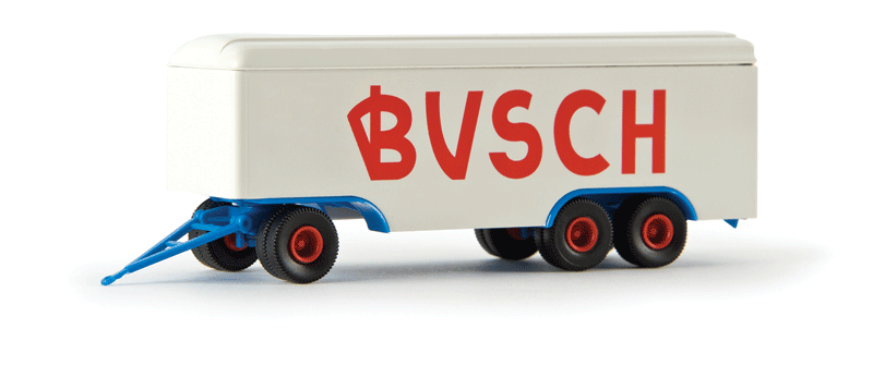 Semi Van Trailer - Assembled -- Busch (white, red, blue)