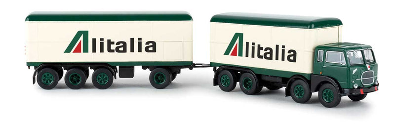 1960s Fiat 690 Millepiedi Boffo Box-Body Truck and Trailer - Assembled -- Alitalia (green, white, red, Italian Lettering)