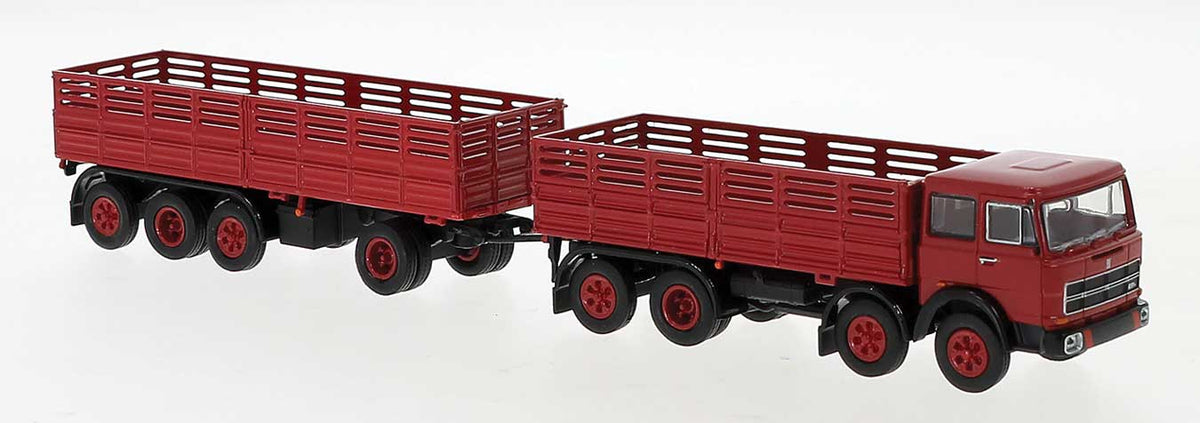 1960s Fiat 691 Millepiedi Low-Side Cage Truck and Trailer - Assembled -- Red